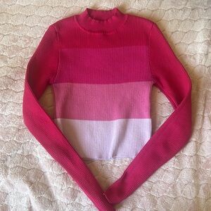 Pink and White Cowl Neck Sweater